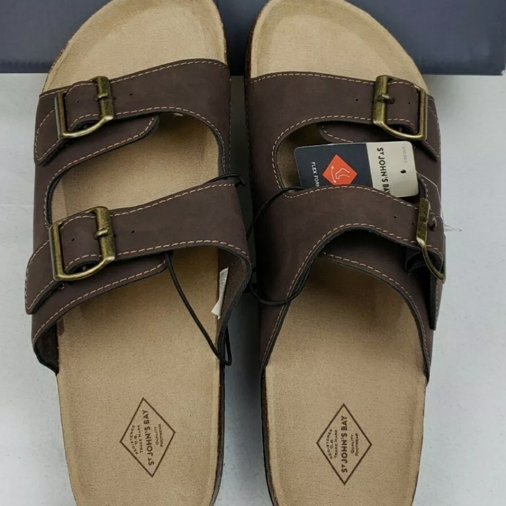 ST, John's Bay Sandals Men's  Brown Footbed Slip on Flat Color brown - Picture 4 of 7